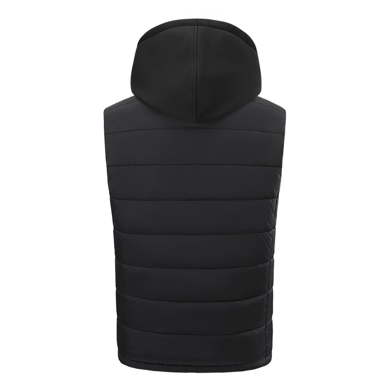 Electric Heated Hooded Gilet for Men, Dual DC/USB Port 3 Adjustable Temperature 14 Heating Zones Winter Warm Heating Vest with Detachable Hood