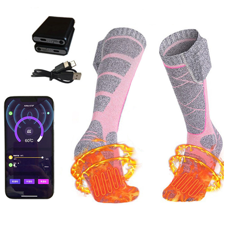 APP Remote Control Heated Long Socks with 2pcs 5000mAh Rechargeable Battery 3 Temperature Levels Foot Warmer Socks for Men Women