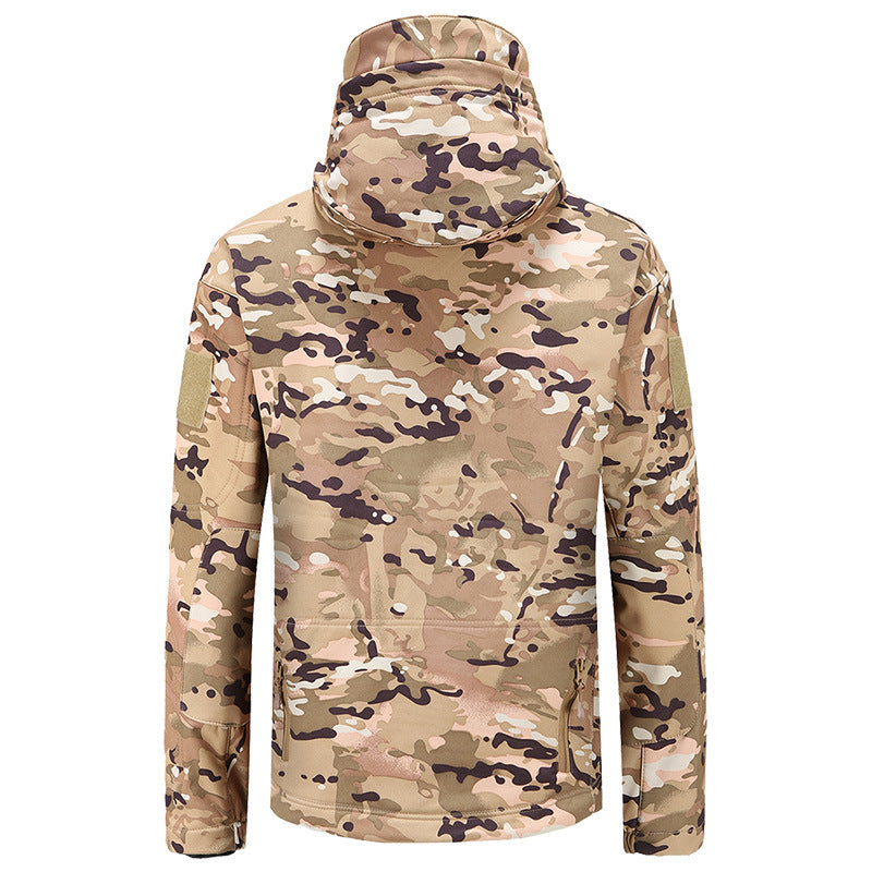 Graphene Heated Hunting Jacket for Men Women, 3 Temperature Levels 7 Heating Zones, Battery Powered Heated Waterproof Windproof Warm Camo Coat Softshell Jacket with Hood