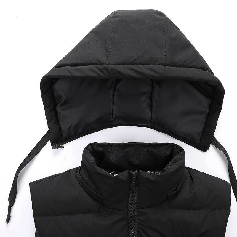 Intelligent Dual Control Unisex Heated Vest with Detachable Hood 11 Heating Zones USB Electric Warm Winter Sleeveless Zipper Waistcoat for Men Women