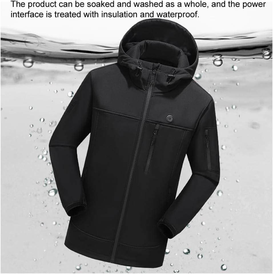 Softshell Hooded Heated Jacket for Men Women 10 Heated Areas 3 Gear Temperature USB Electric Warming Long Sleeve Windproof Coat For Extreme Cold Weather