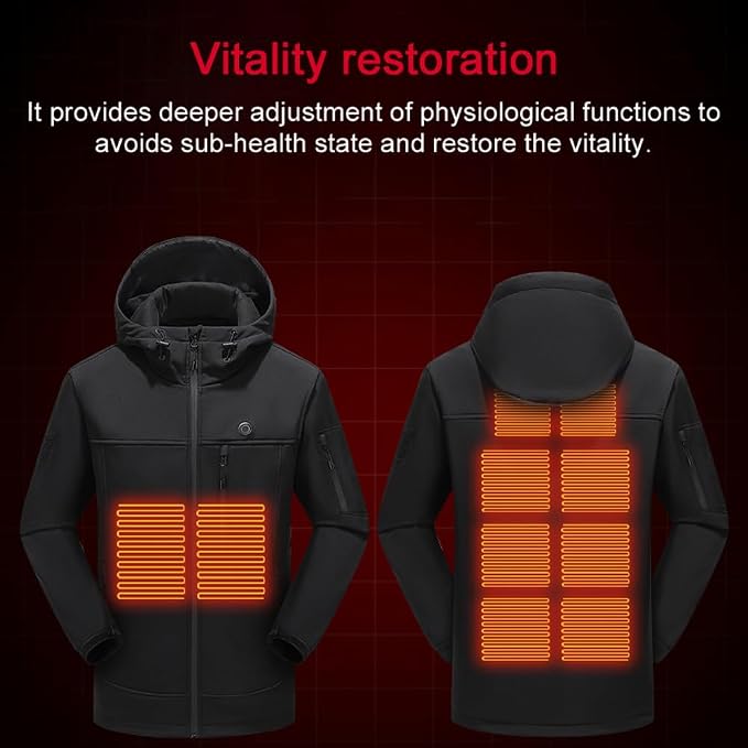 Softshell Hooded Heated Jacket for Men Women 10 Heated Areas 3 Gear Temperature USB Electric Warming Long Sleeve Windproof Coat For Extreme Cold Weather