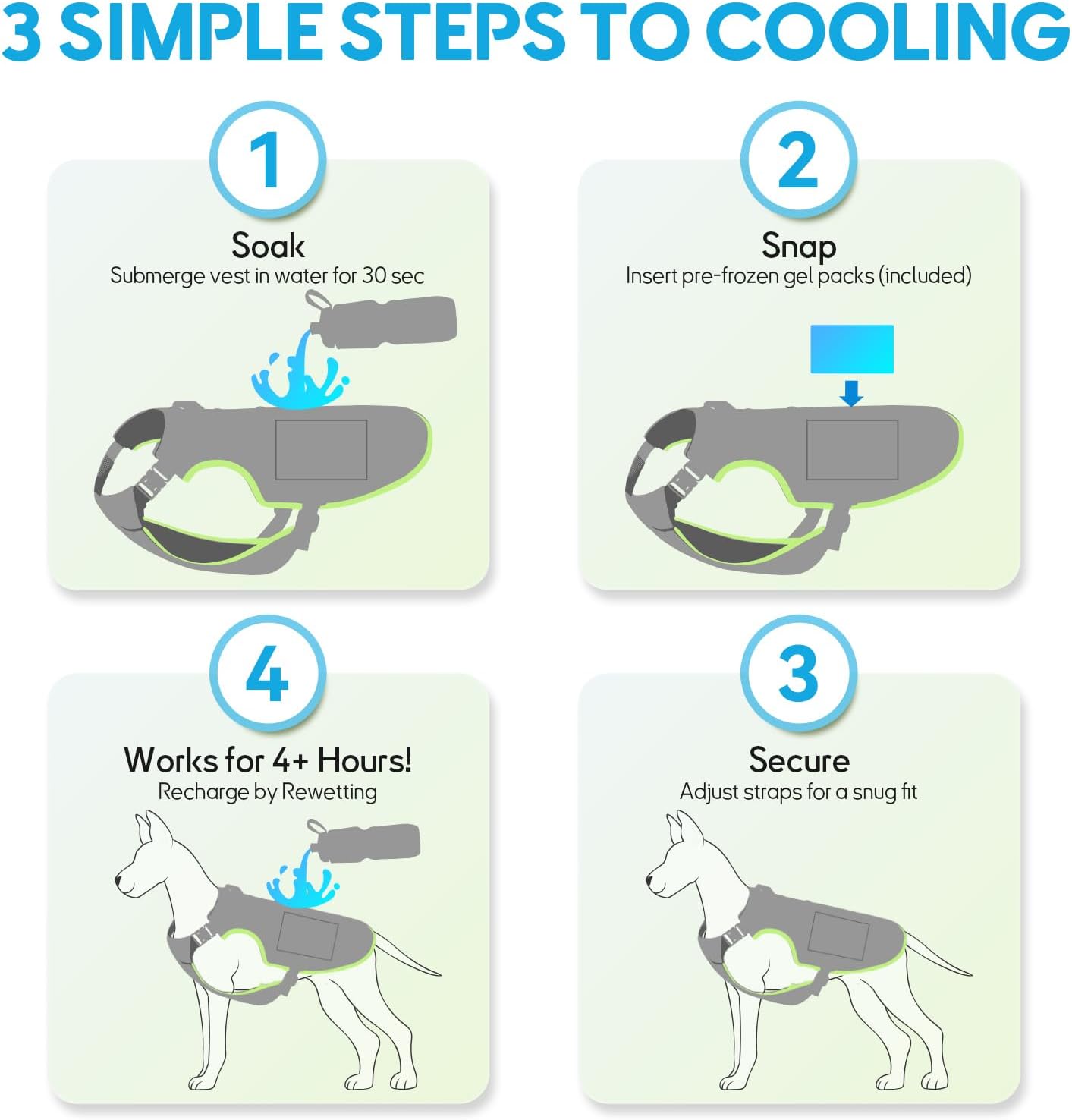 Reflective Adjustable Dog Cooling Vest with Ice Packs with Leash Ring for Hot Weather Cooling Harness