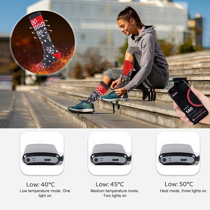 APP Remote Control Christmas Heated Socks with 2pcs 5000mAh Rechargeable Battery Washable Electric Thermal Warming Socks for Men Women