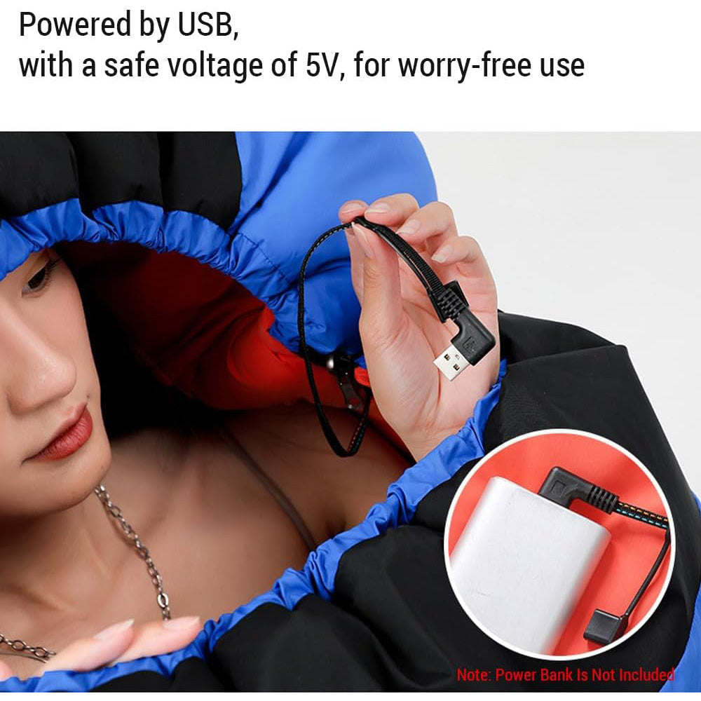 Portable Electric Heated Sleeping Bag with Flexible Collar, Thermal 3 Level Temperature Adjustable Envelope Sleeping Bags for Camping Hiking