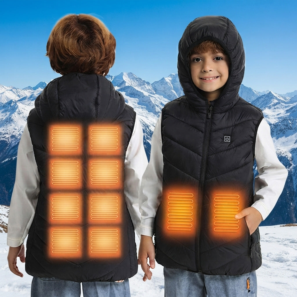 Heated Hooded Vest for Kids USB Rechargeable 10 Heating Zones 3 Adjustable Temperature Heating Gilet Boys Girls Body Warmer Waistcoat