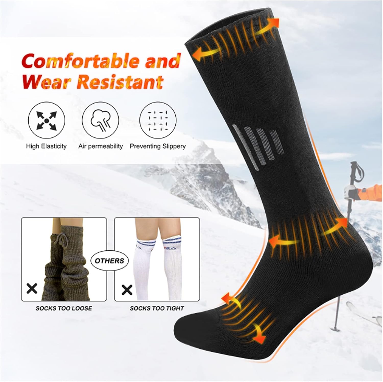 Electric Heated Thermal Socks for Men and Women Foot Warmer with 2pcs 5000mAh Rechargeable Battery Cotton Winter Socks for Skiing, Camping, and Hiking