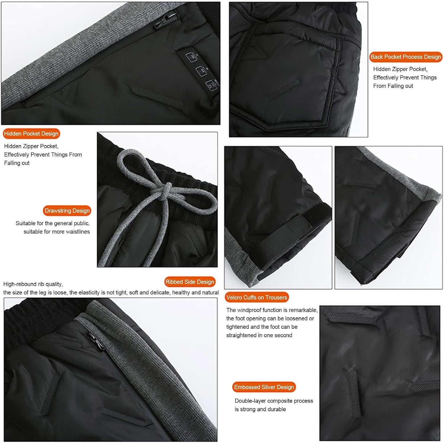 Unisex Battery Powered Heated Pants, Electric USB 3 Temperature Control, 5V/2A, 8 Heating Zones Elastic Fleece Thickening Warming Trousers for Women Men