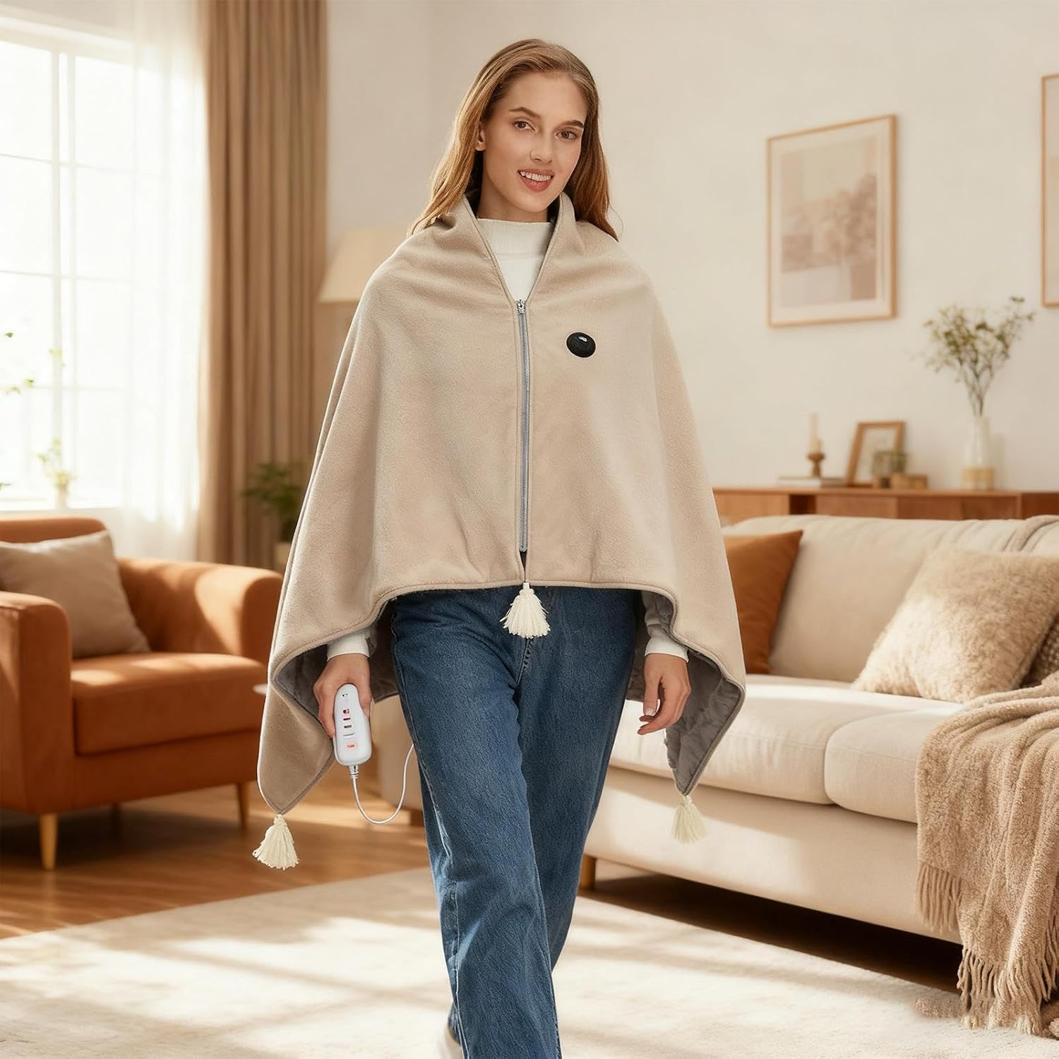 3 Heat Levels Electric USB Heated Shawl Blanket, Portable Washable Throw Heating Shawl For Women Winter Warm Soft Heated Shawls Wraps For Bed, Couch, Sofa, Home