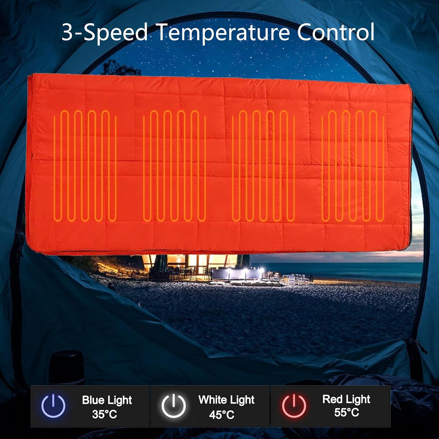 Outdoor Heated Sleeps Bag USB Powered 3 Heat Models 4 Heating Areas Adjustable Elastics Cord For Adults
