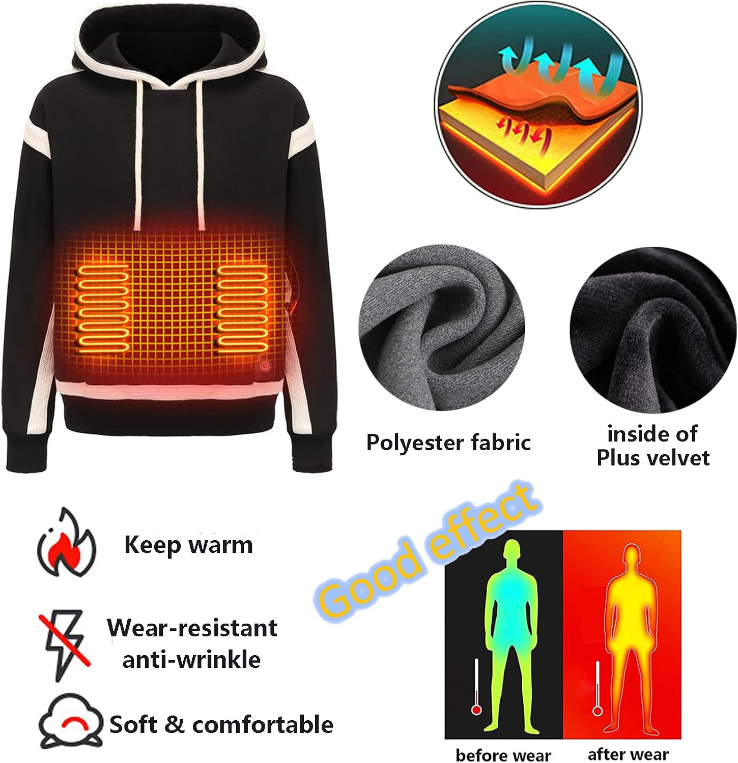 Smart Electric Heated Sweatshirt for Men Women, 9 Heating Zones USB Charging Three-Speed Temperature Long Sleeve Blouse Hoodies Thermal Tops