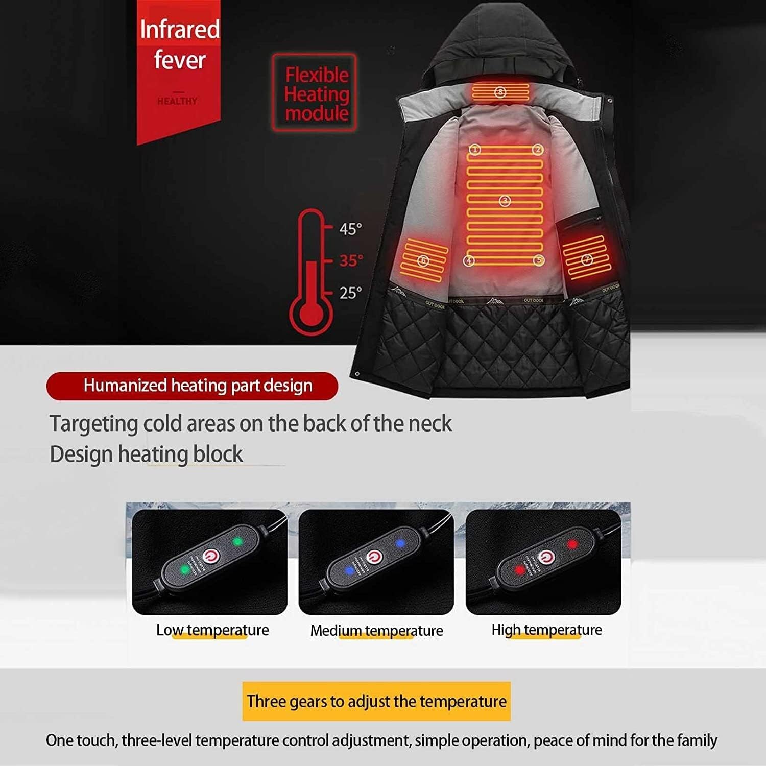 Soft Shell Electric Heated Jacket for Men Women with Detachable Hood 8 Heating Zones 3 Levels of Temperature Control Heating Winter Coat for Outdoor Hiking Skiing Hunting