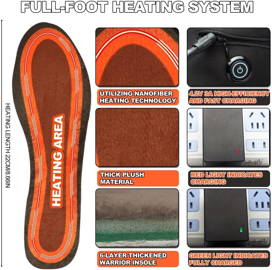 Black Leather Heated Boots for Women Men With 2*5000mAh Rechargeable Batteries, Five-Level Heating Models, Operated Electric Heating Foot Warmer