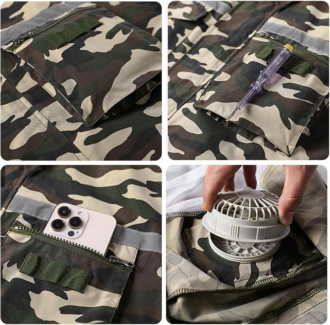 Cooling Fan Jacket for Men Women, Battery Powered 3 Fans Air Conditioned Work Uniform with Usb Reflective Stripe Cooling Fan Clothe for Outdoor Activities In Hot Weather