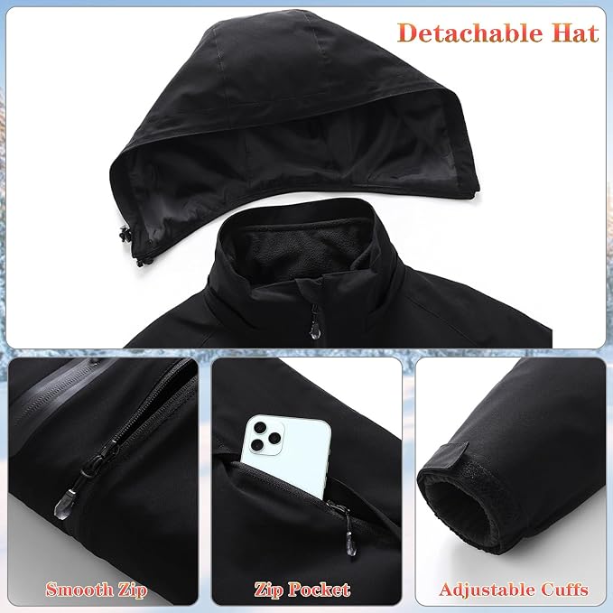 3-in-1 Heated Windbreaker for Men Women 15 Heating Zones 3 Levels of Temperature Adjustment USB Electric Windproof Thermal Jackets for Outdoor Skiing Hiking Camping