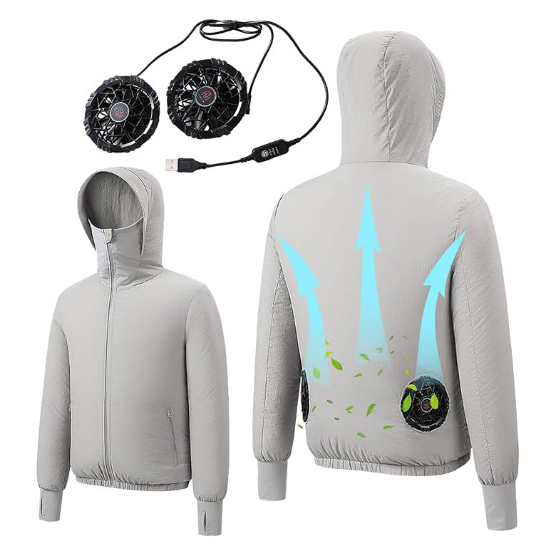 Sun Protective Cooling Fan Jacket for Men Women, UPF 50+ Air Conditioned Lightweight Hoodie, UV Protection USB Cool Jacket for Summer Hot Weather Work, Outdoor Activities