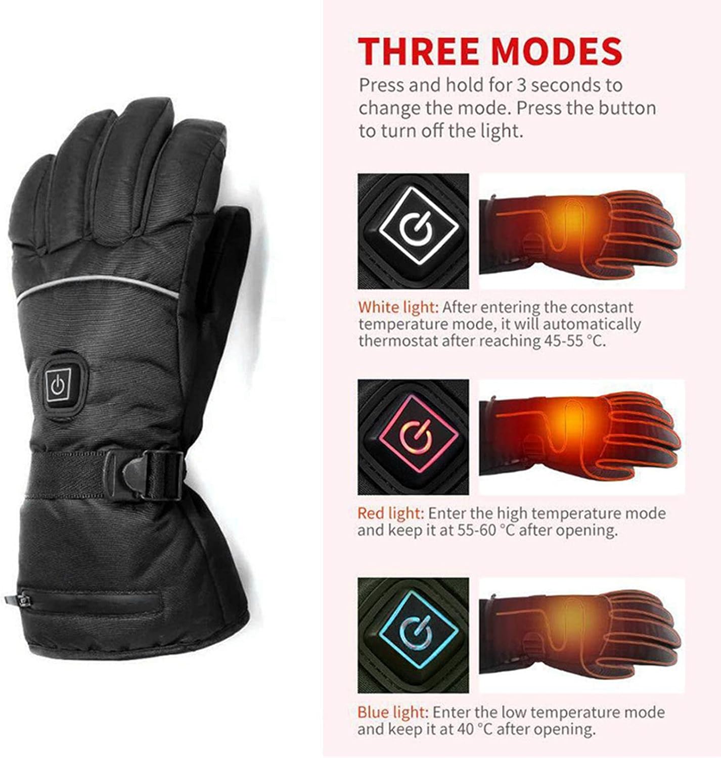 Unisex Heated Gloves with 2Pcs 8500mAh Battery, Anti Slip, 3 Heat Settings, Touchscreen Warming Gloves for Skiing, Motorcycle