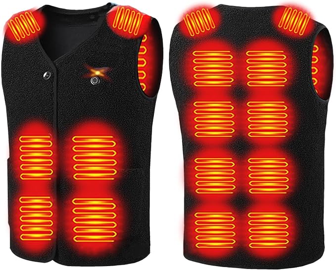 Fleece Heated Vest for Men Women 16 Heating Zones 3 Adjustable Temperature USB Rechargeable Electric Body Warmer