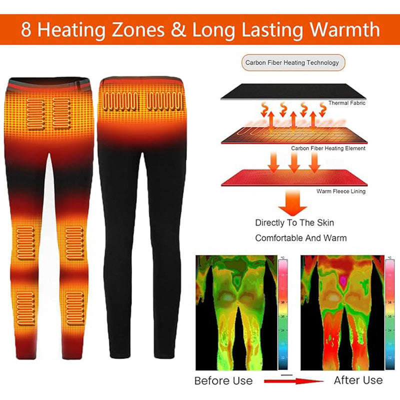 Women's Electric Heated Trousers - 8 Heating Areas, 3 Temperature Control, Waterproof Winter USB Rechargeable Warm Thermal Leggings Pants for Outdoors Skiing Camping Hiking