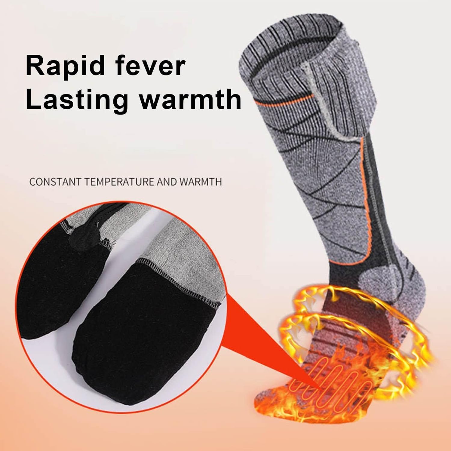 APP Remote Control Heated Long Socks with 2pcs 5000mAh Rechargeable Battery 3 Temperature Levels Foot Warmer Socks for Men Women