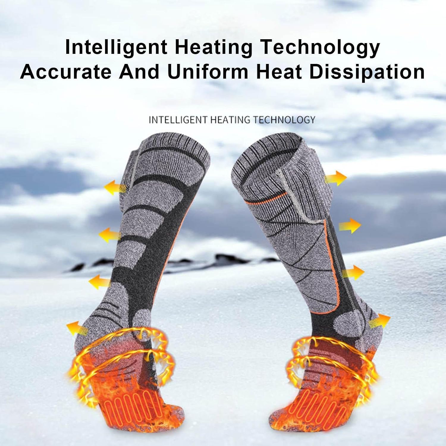 APP Remote Control Heated Long Socks with 2pcs 5000mAh Rechargeable Battery 3 Temperature Levels Foot Warmer Socks for Men Women