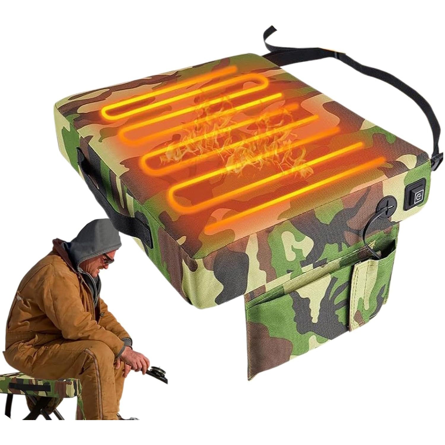 Portable Camouflage Hunting Heated Seat Cushion, Tree Stand Stadium Seats For Fishing Bleachers Concert Camping