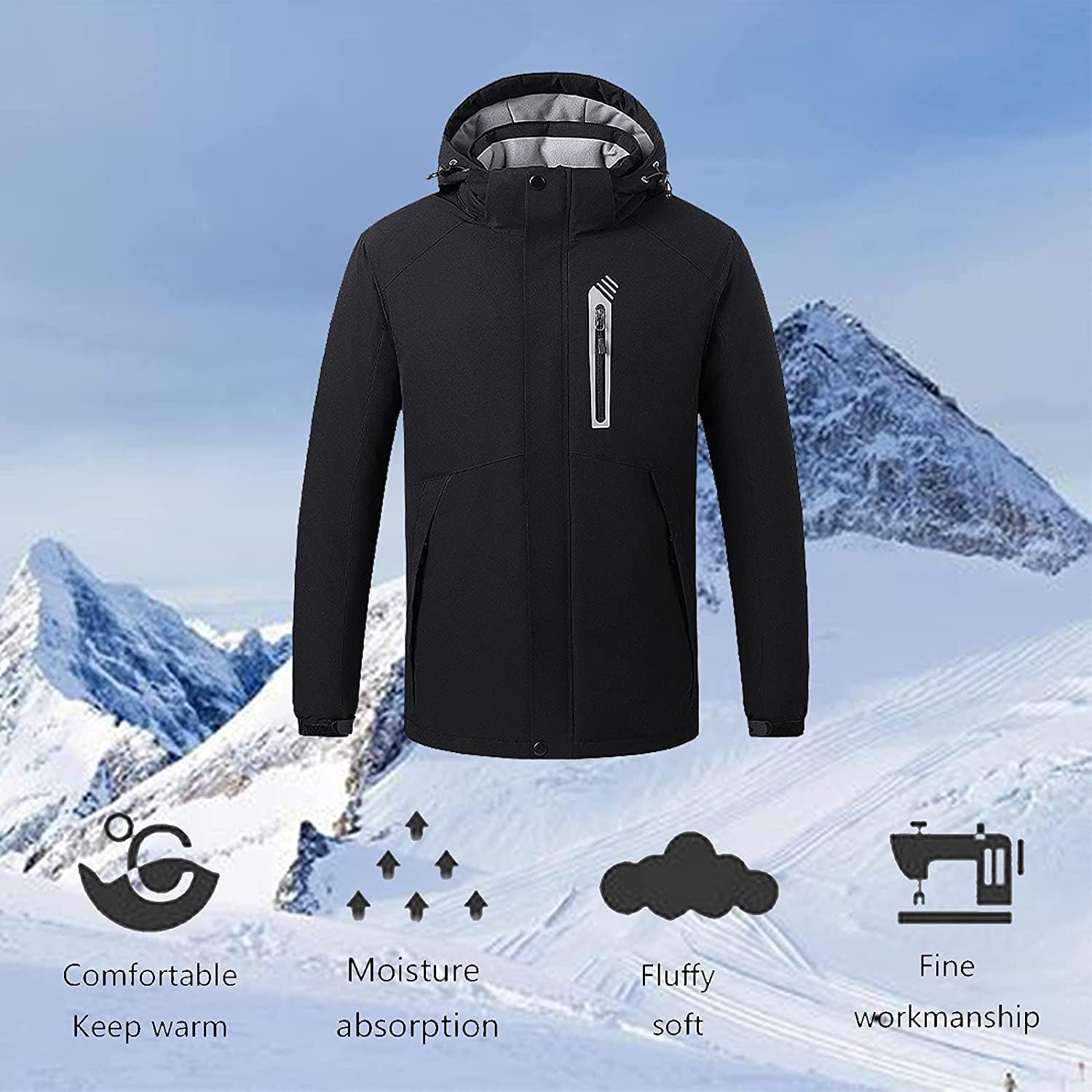 Soft Shell Electric Heated Jacket for Men Women with Detachable Hood 8 Heating Zones 3 Levels of Temperature Control Heating Winter Coat for Outdoor Hiking Skiing Hunting