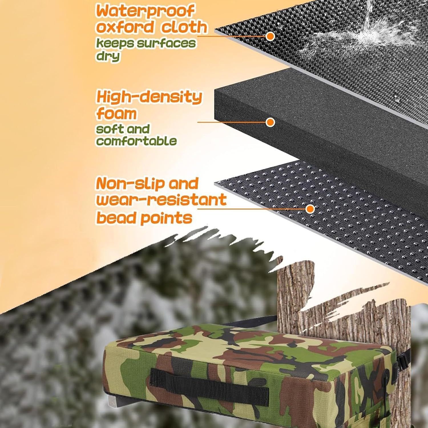 Portable Camouflage Hunting Heated Seat Cushion, Tree Stand Stadium Seats For Fishing Bleachers Concert Camping