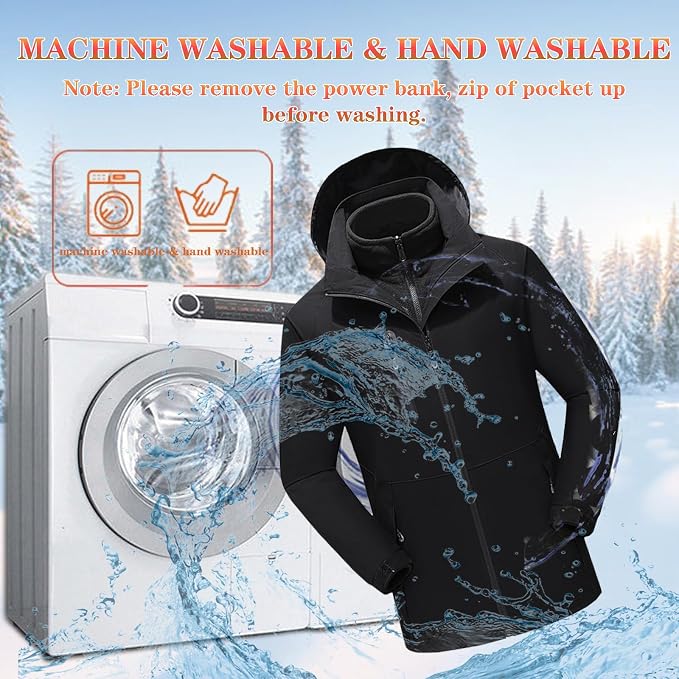 3-in-1 Heated Windbreaker for Men Women 15 Heating Zones 3 Levels of Temperature Adjustment USB Electric Windproof Thermal Jackets for Outdoor Skiing Hiking Camping