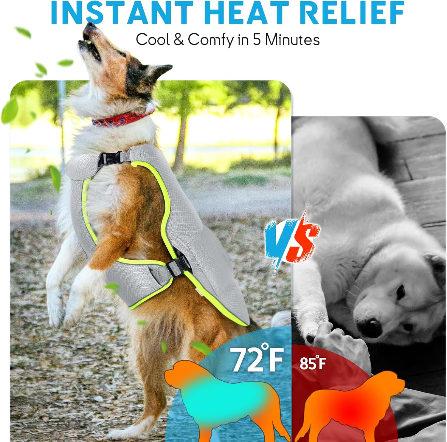 Reflective Adjustable Dog Cooling Vest with Ice Packs with Leash Ring for Hot Weather Cooling Harness