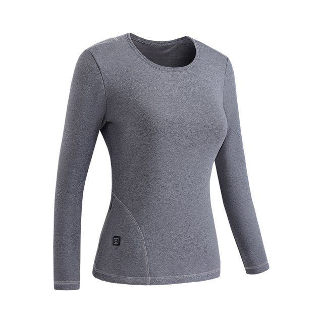 Gray Women's Electric Heated Underwear Set, Intelligent Heating Cold Winter Long Fleece USB Thermal Tops & Pants