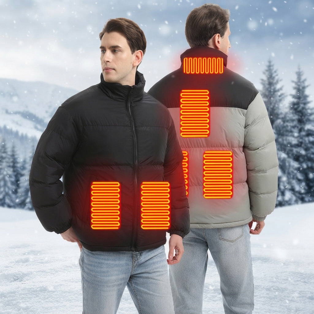 USB Heated Outerwear Coats for Men Winter Warm 6 Heating Zones Intelligent Constant Temperature Quilted Zip-Up Puffer Jacket