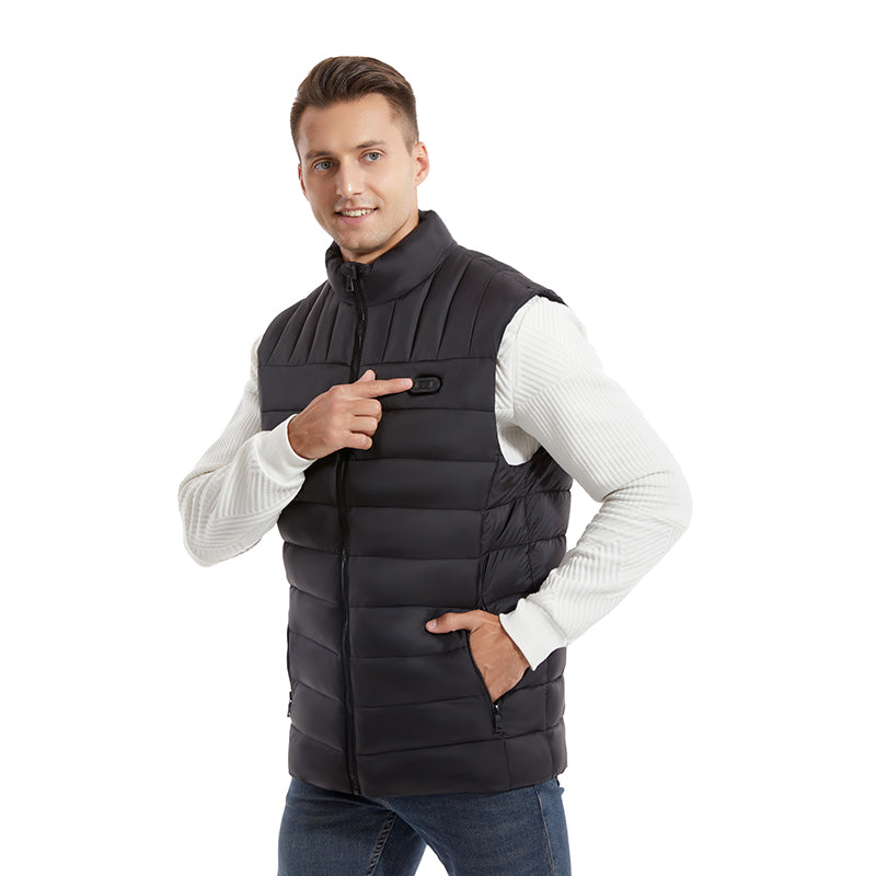 Black Unisex Zipper Heated Vest with 15 Carbon Fiber Heating Pads Electric Warming  Washable Sleeveless Stand Collar Thermal Waistcoat for Men Women