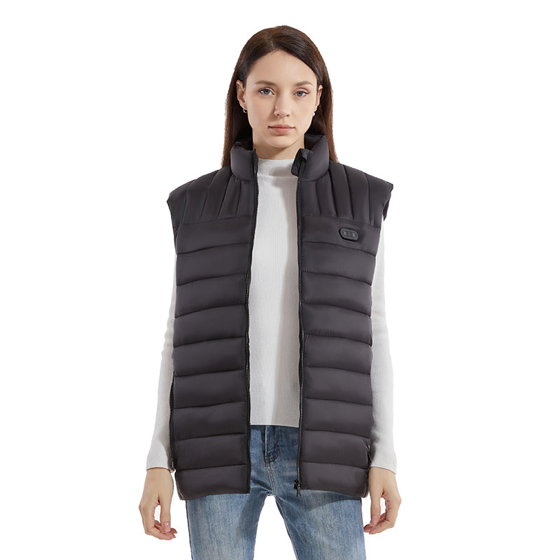Black Unisex Zipper Heated Vest with 15 Carbon Fiber Heating Pads Electric Warming  Washable Sleeveless Stand Collar Thermal Waistcoat for Men Women