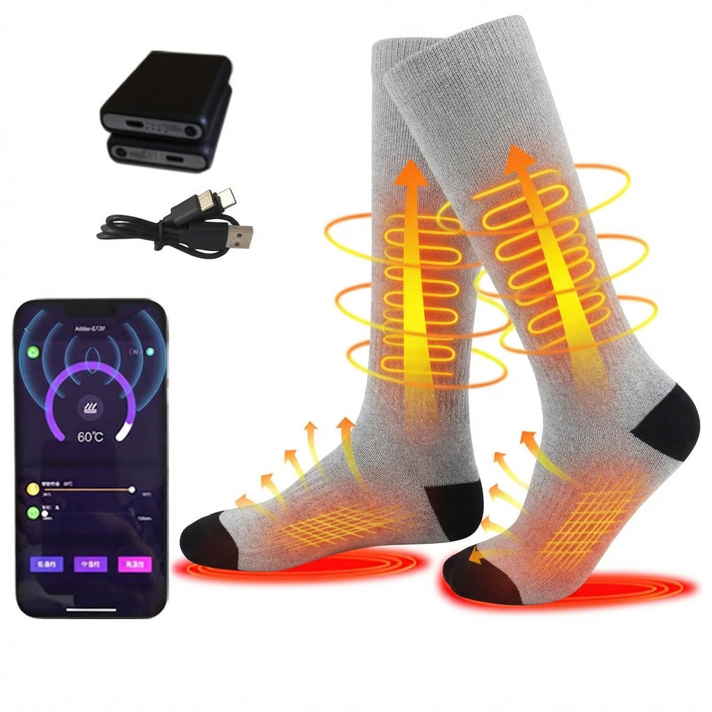 APP Control Smart Electric Heated Socks with 2pcs 5000mAh Rechargeable Battery 3 Heating Temperature Settings Men And Women Long Thermal Socks