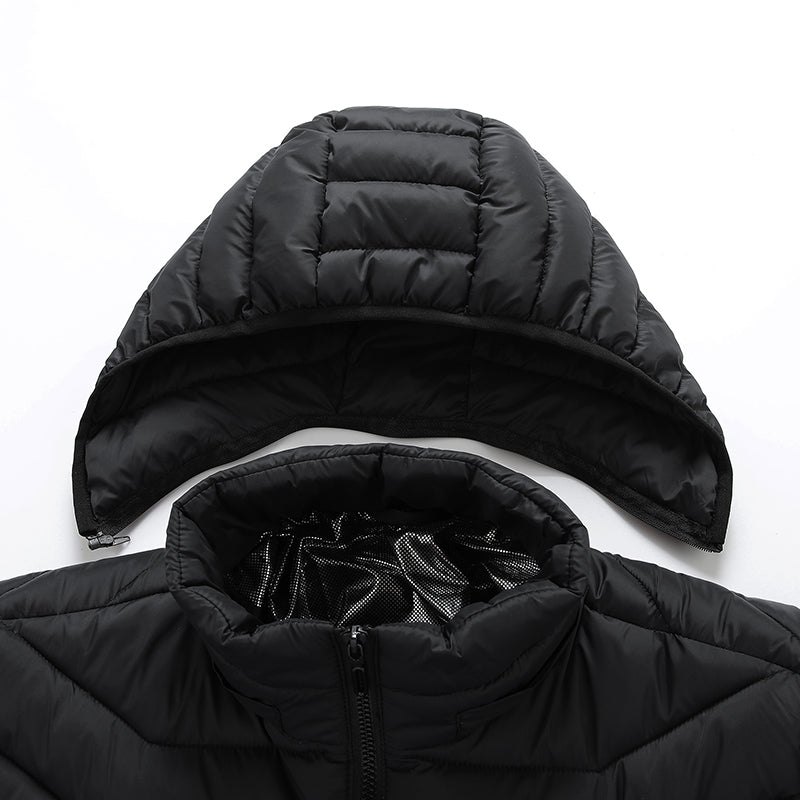 4 Temp-controller 19 Heating Zones Heated Jacket with Hood for Women Men 3 Temperature Levels Electric Charging Thermal Long Sleeve Warm Coat