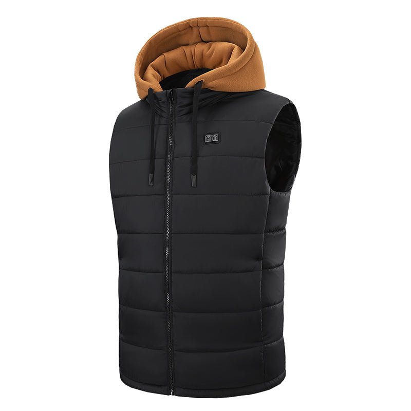 Electric Heated Hooded Gilet for Men, Dual DC/USB Port 3 Adjustable Temperature 14 Heating Zones Winter Warm Heating Vest with Detachable Hood