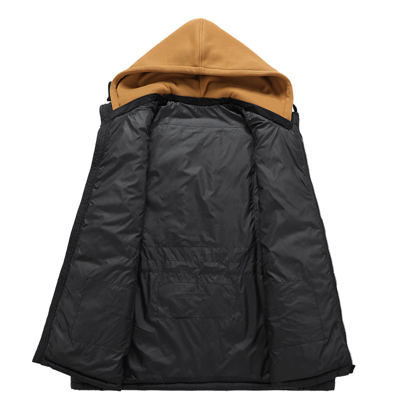 Electric Heated Hooded Gilet for Men, Dual DC/USB Port 3 Adjustable Temperature 14 Heating Zones Winter Warm Heating Vest with Detachable Hood