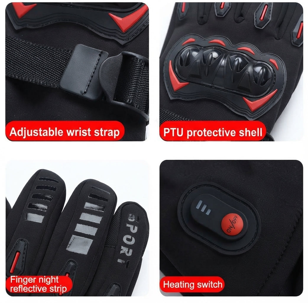 7.4V 2*3000mAh Rechargeable Heated Motorcycle Gloves Winter Touchscreen Windproof Cold Resistant Gloves for Riding, ATV, UTV, Snowmobile