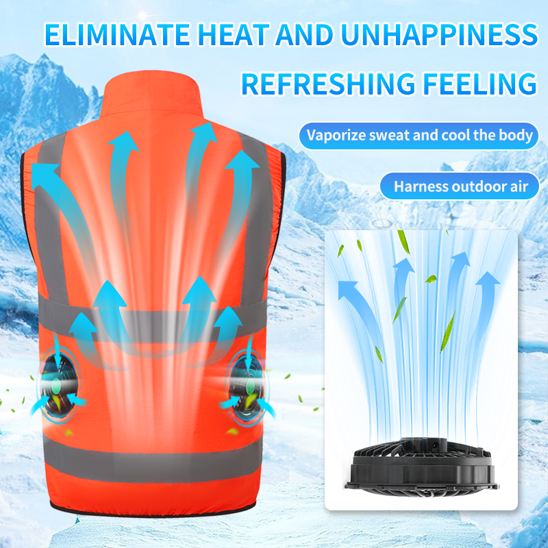 Reflective Sleeveless Cooling Vest High Visibility Stripe Zip Up Stand Workwear with Multi Pockets