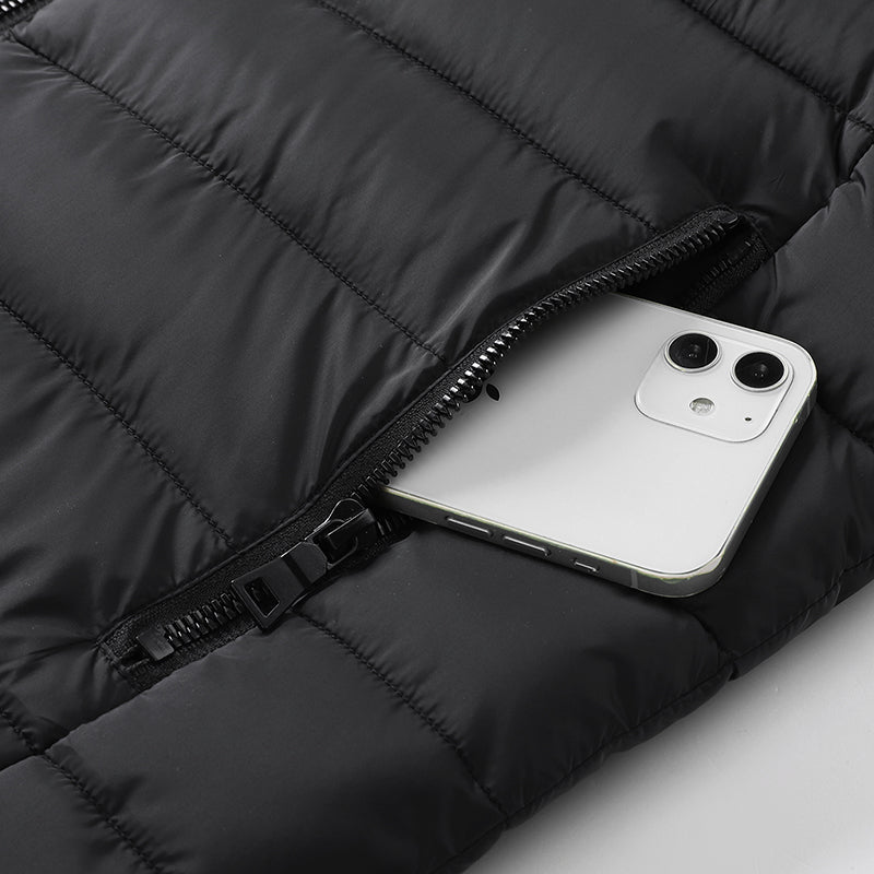 Black Unisex Zipper Heated Vest with 15 Carbon Fiber Heating Pads Electric Warming  Washable Sleeveless Stand Collar Thermal Waistcoat for Men Women