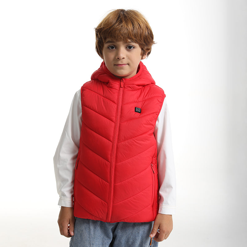 Heated Hooded Vest for Kids USB Rechargeable 10 Heating Zones 3 Adjustable Temperature Heating Gilet Boys Girls Body Warmer Waistcoat