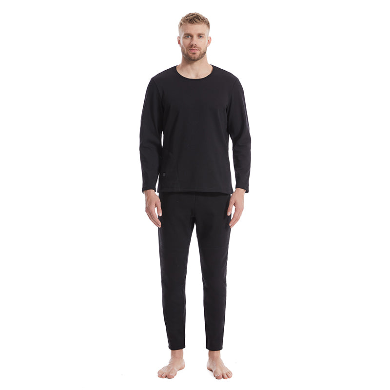 Black Heated Underwear Set for Men 6 Areas Carbon Fiber Heating Temperature USB Electric Thermal Heated Long Sleeve T-Shirts & Pants