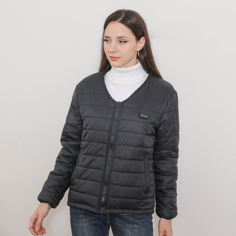 Unisex Cotton Heated Jacket, 24-Zone Dual Control USB Charging Long Sleeve V-Neck Zipper Closure Winter Coat Functional Thermal Parka for Men Women