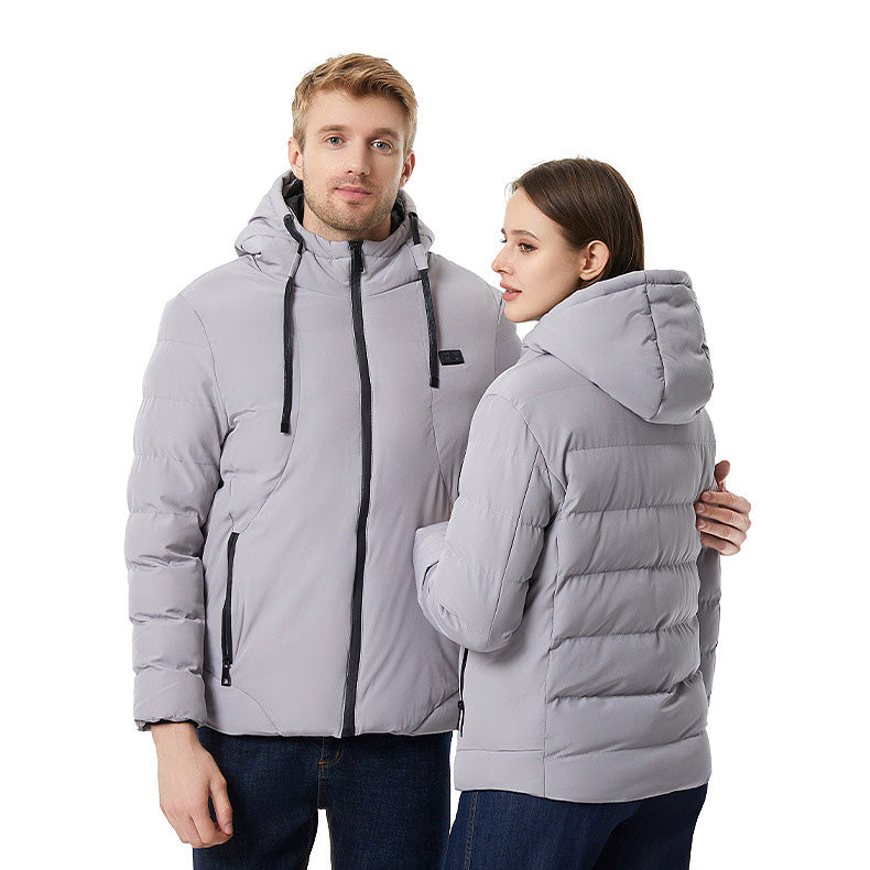 Thermal Hooded Heated Coat for Men Women, Dual Control 11 Heating Areas, USB Charging Electric Body Warmer Hoodie Jacket for Winter Outdoor Working Sports
