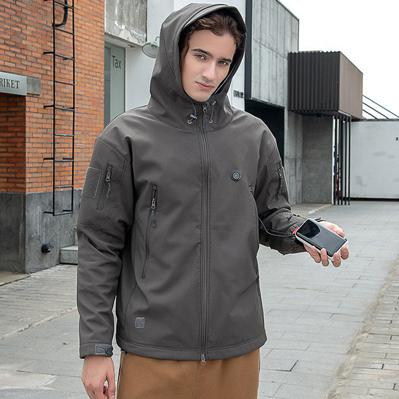 Heated Hooded Jacket for Men Women, Zip Up Lightweight Fleece Lined Heated Blouse, 7 Heating Areas USB Rechargeable Heated Soft Shell Coat for Winter and Outdoor Skiing Fishing Hiking