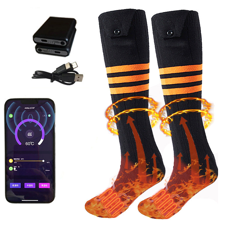 APP Remote Control Heated Socks for Men Women with Power Bank 5000mAh x 2 Rechargeable Batteries 4 Adjustable Heating Levels Winter Warm Socks for Outdoor Camping Skiing Fishing