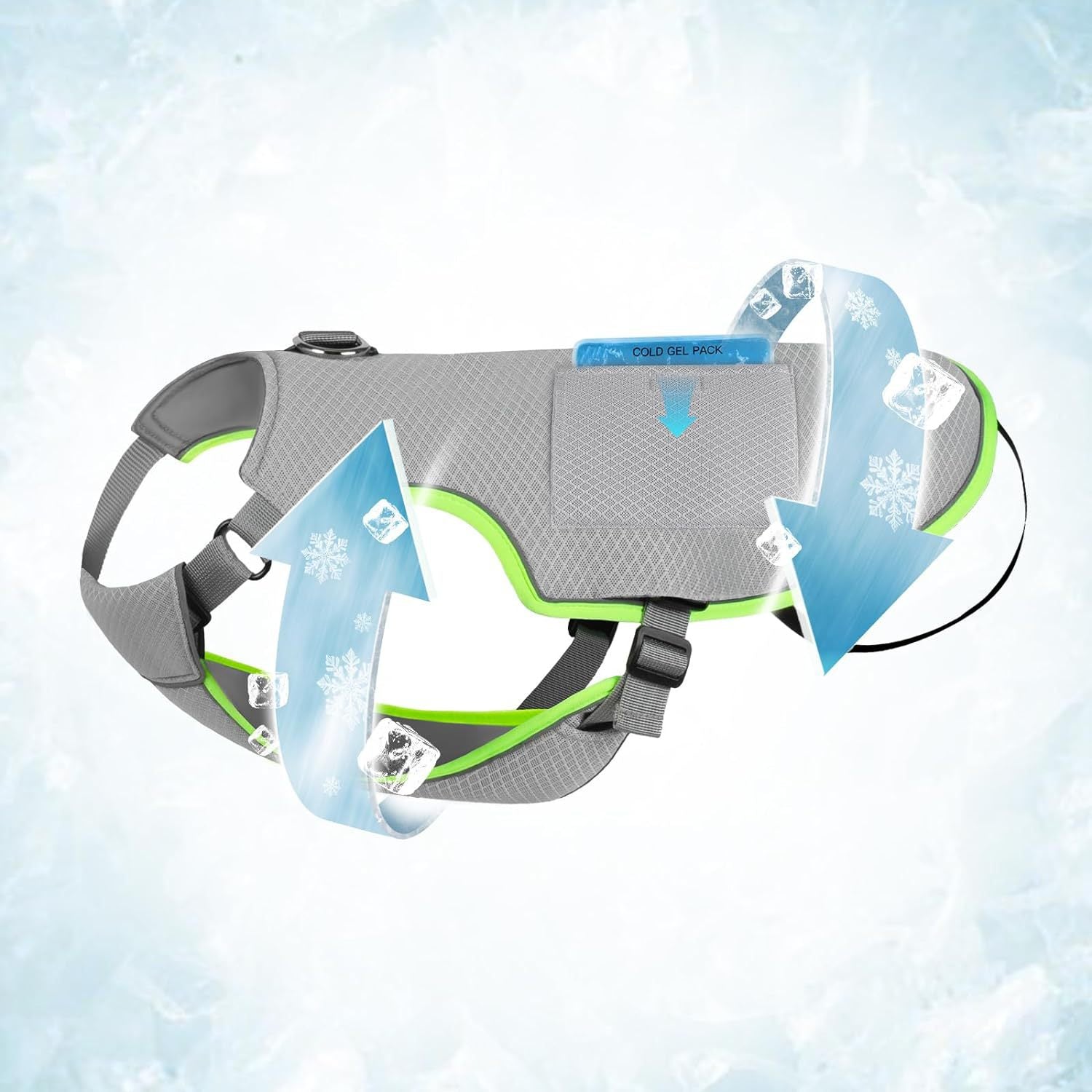 Reflective Adjustable Dog Cooling Vest with Ice Packs with Leash Ring for Hot Weather Cooling Harness