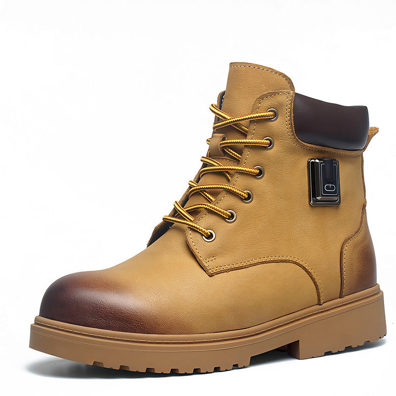 Genuine Leather Ankle Heated Boots for Men & Women with 20000mAh Battery 5-level Temperature Adjustment Fur Liner Rechargeable Electric Winter Warm Snow Boots