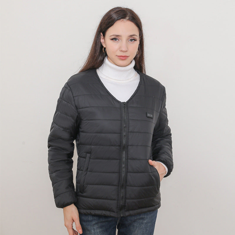 Unisex Cotton Heated Jacket, 24-Zone Dual Control USB Charging Long Sleeve V-Neck Zipper Closure Winter Coat Functional Thermal Parka for Men Women